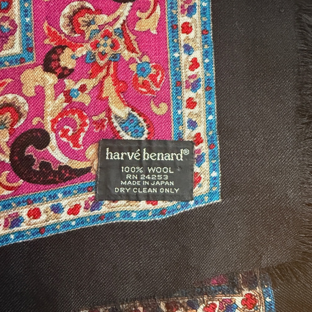 Vintage Harve Benard Pink and Black Paisley Wool Scarf